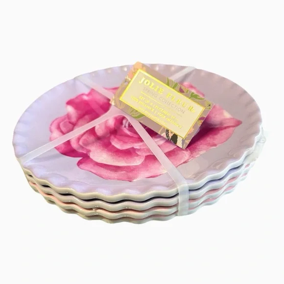 Jolie Fleur Set of 4 Roses 9” Melamine Dinner Plates - Picture 2 of 5